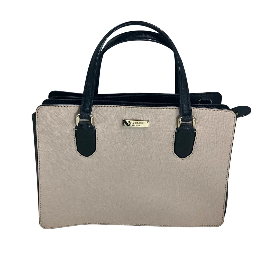 Kate Spade Cameron Medium Satchel Crossbody Purse Wallet Set‎ Beige Black